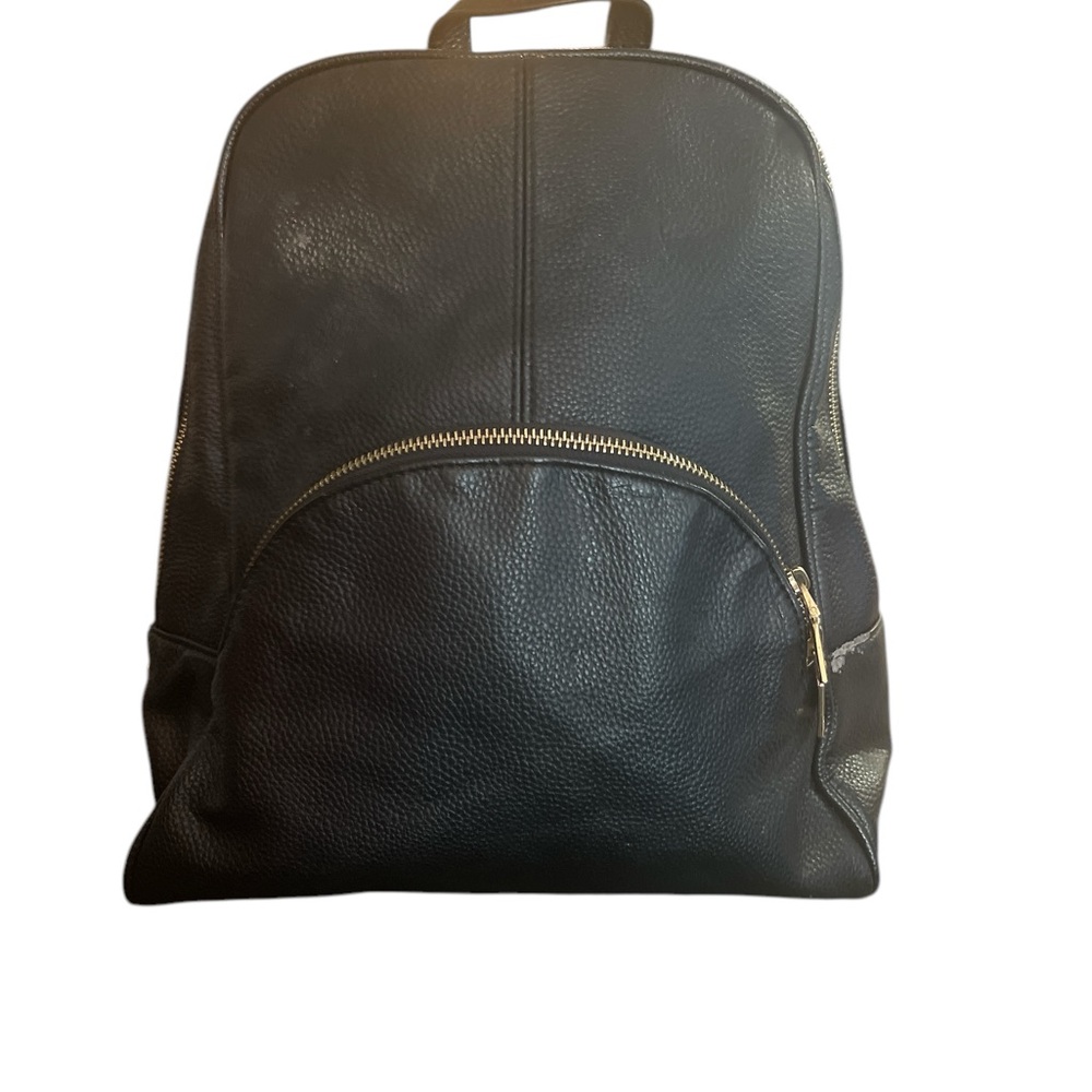 Black Leather Backpack with Adjustable Straps and Top Handle